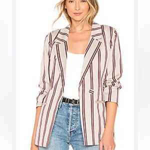 L'Academie Cream Blazer with Burgundy Stripes